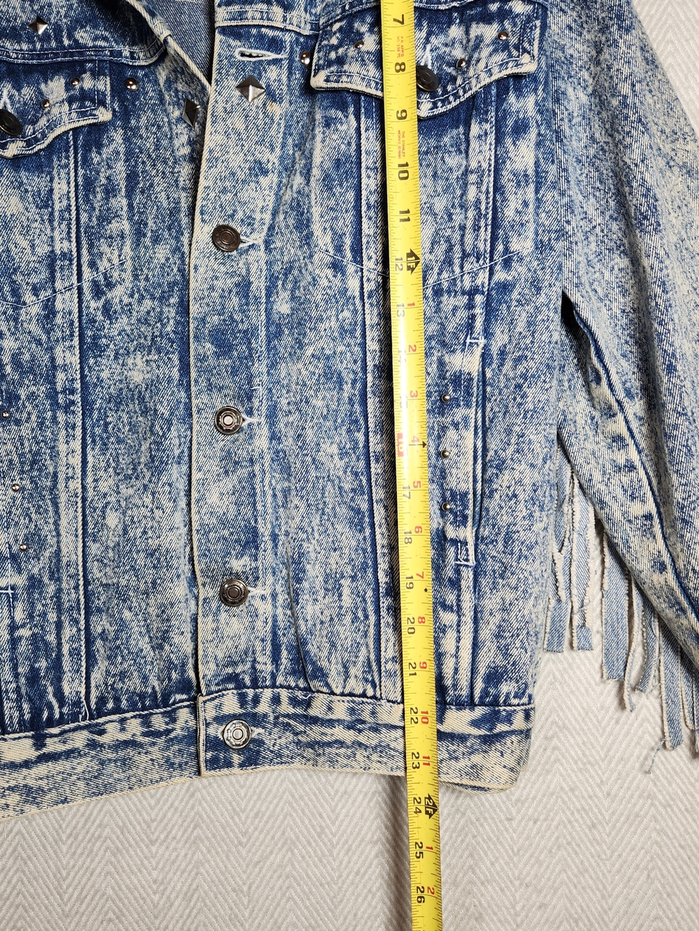 Vintage 80s Fringe Acid-Wash Blue Denim Jacket Studs Beads M/L See  Pics - Picture 8 of 10